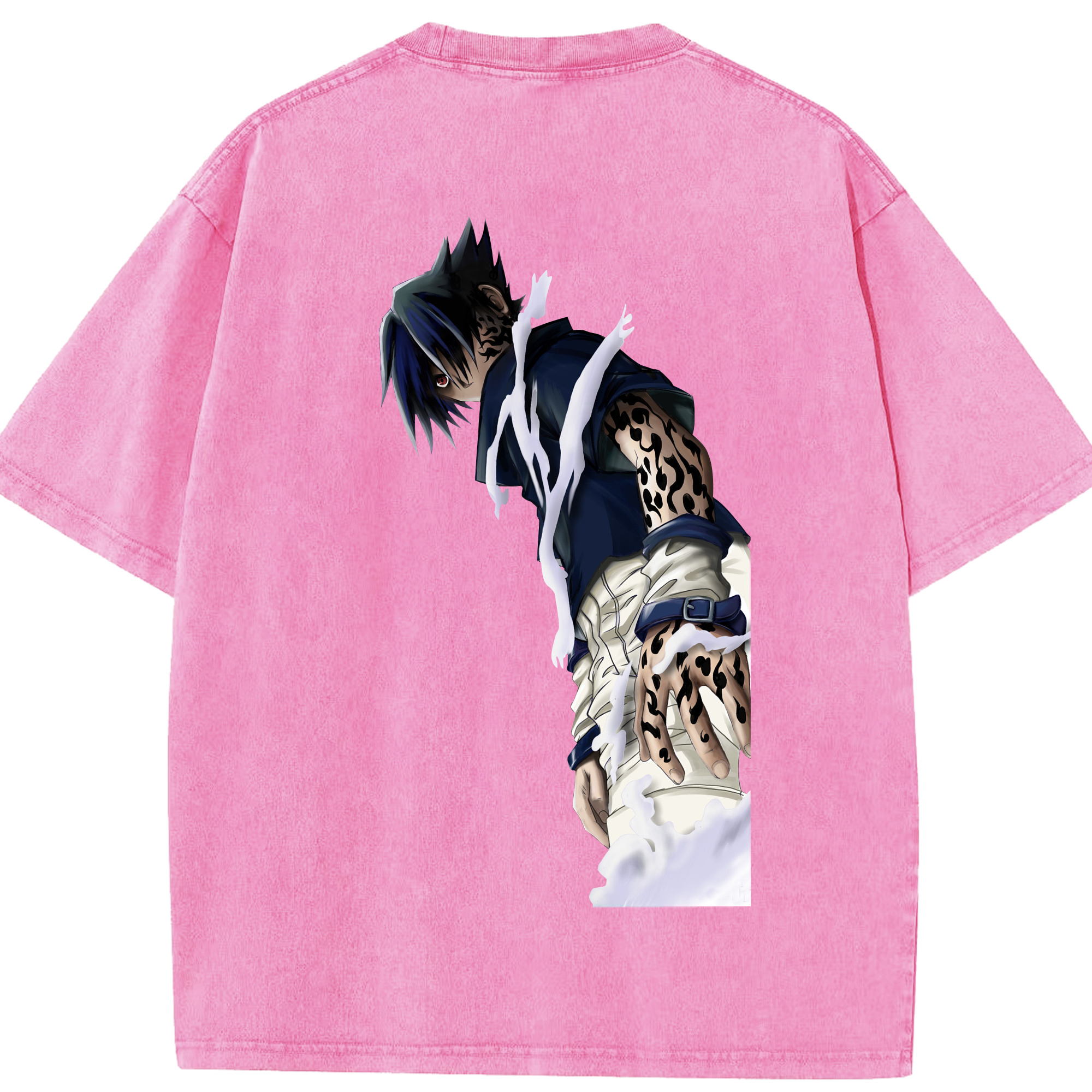 （画像用） NARUTO -ナルト- うちは サスケ Uchiha Sasuke 綿100% ヴィンテージ風 半袖Tシャツ（背面プリント）